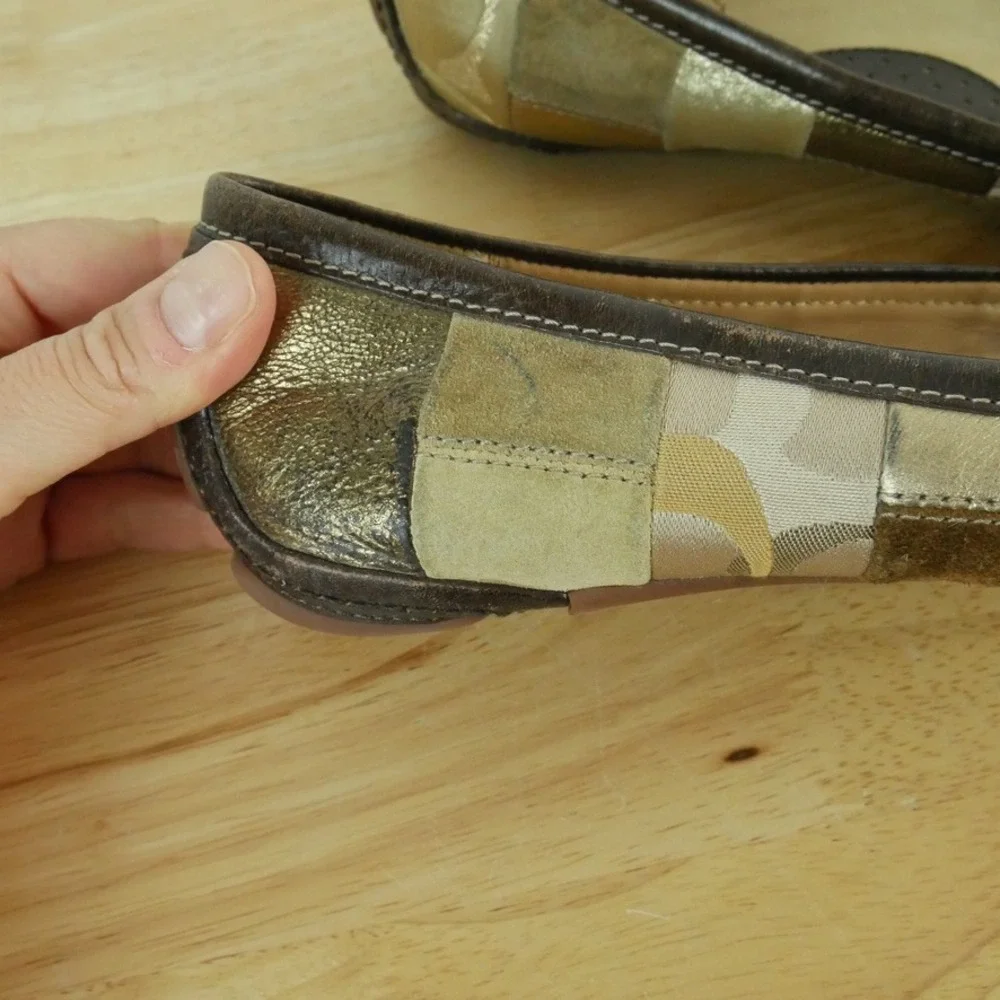Coach Jasmine Patchwork Ballet Flats Gold Metallic Suede 10 M Y2K Vintage Shoes